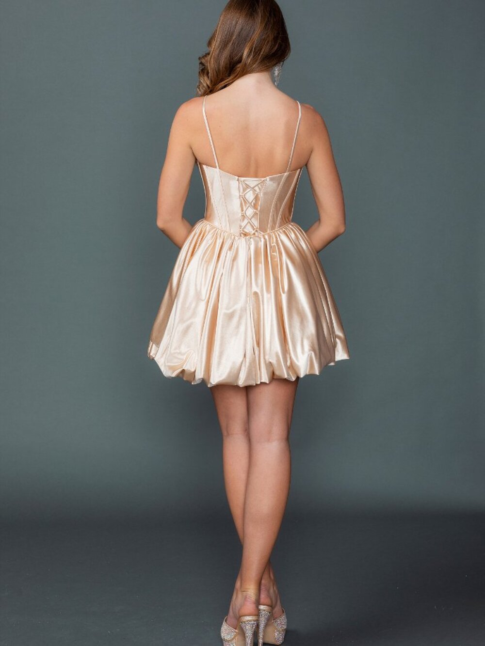 NEW CHAMPAGNE Evening Gown Floor Length Formal Elegant Stunning 3435 - Picture 2 of 3